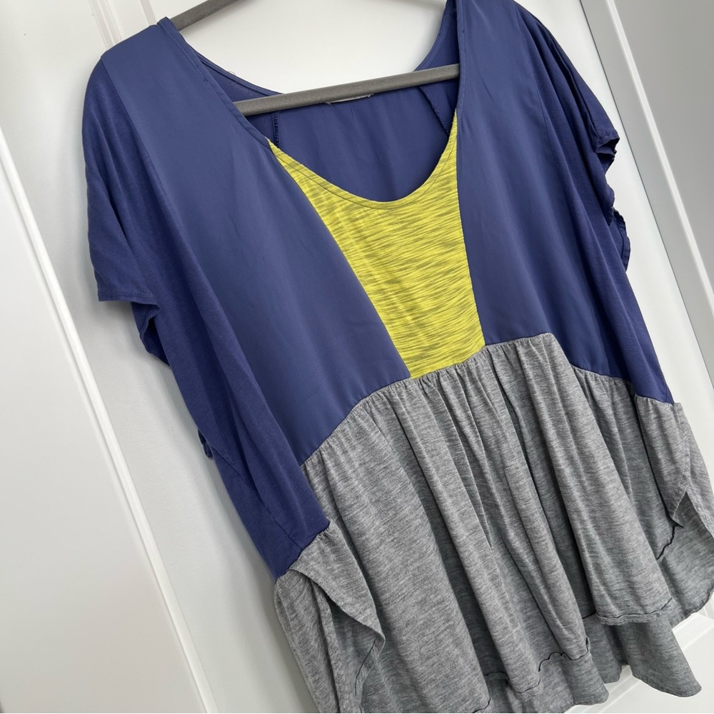 Chic Colorblock Blouse in Blue, Yellow, and Gray